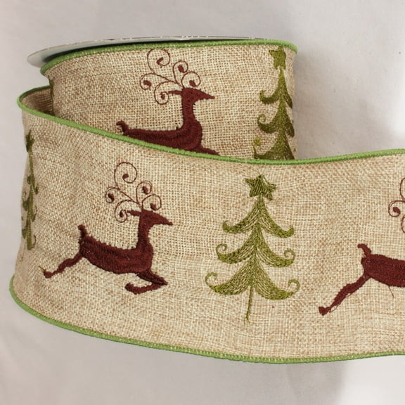 The Ribbon People Natural Brown and Beige Burlap Deer Wired Craft Ribbon 4" x 10 Yards