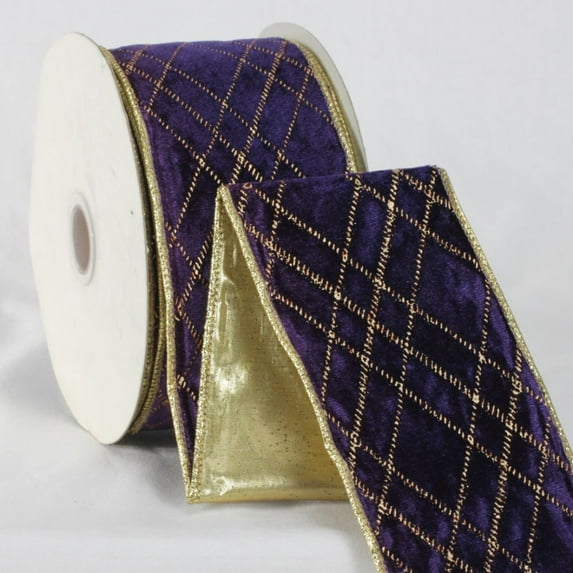 The Ribbon People Navy Blue and Gold Colored Diamond Patterned Craft Ribbon 3" x 20 Yards