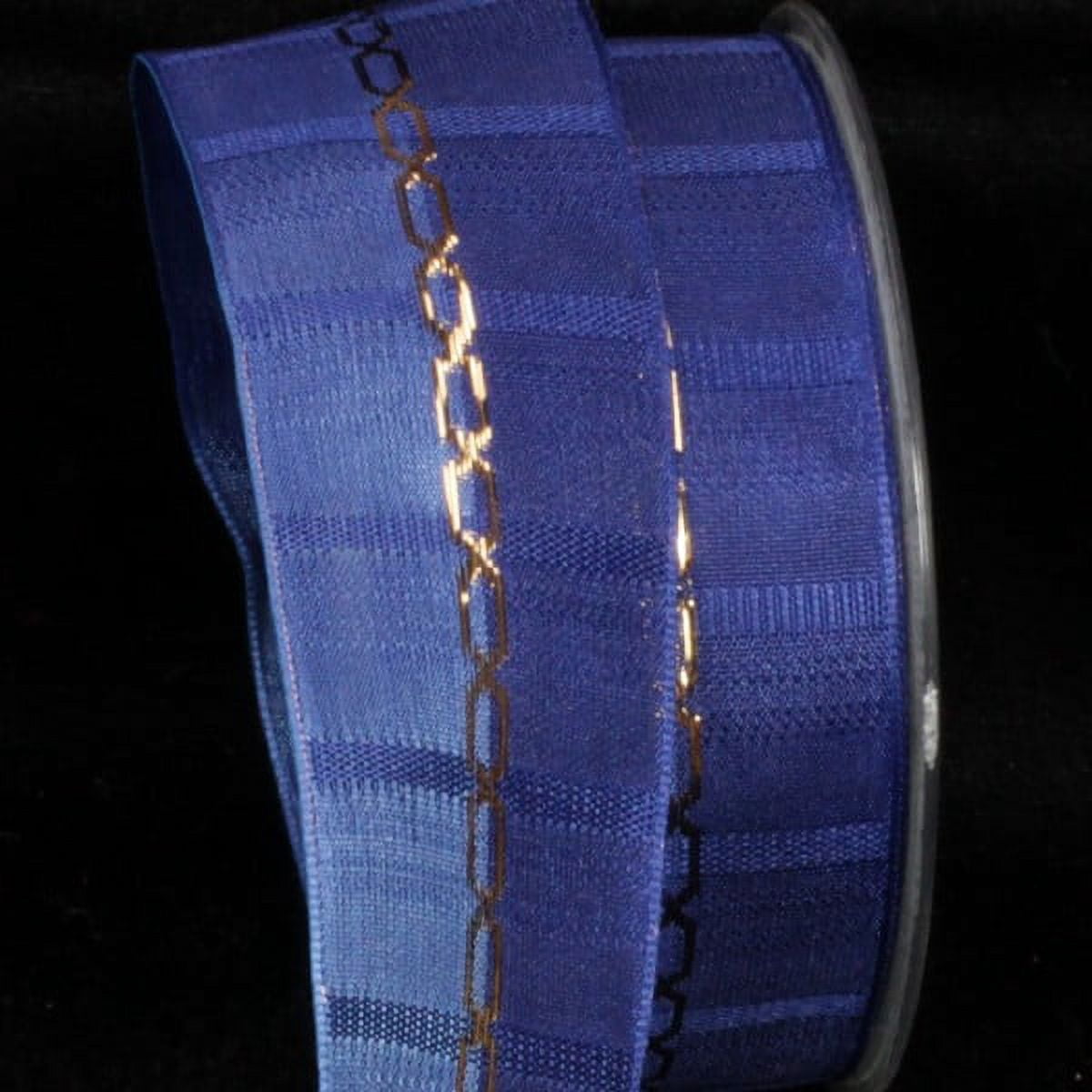 The Ribbon People Navy Blue and Gold Link Printed Wired Craft Ribbon 1. ...