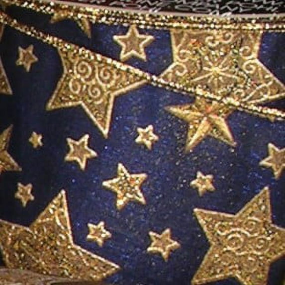 The Ribbon People Navy Blue and Gold Star Print Wired Craft Ribbon 5" x 20 Yards