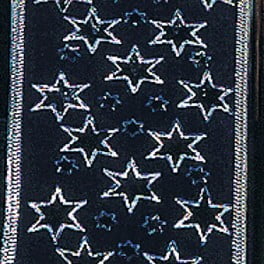 Navy Blue and Silver Embossed Star Wired Trimmed Craft Ribbon 2.5" x 20 Yards