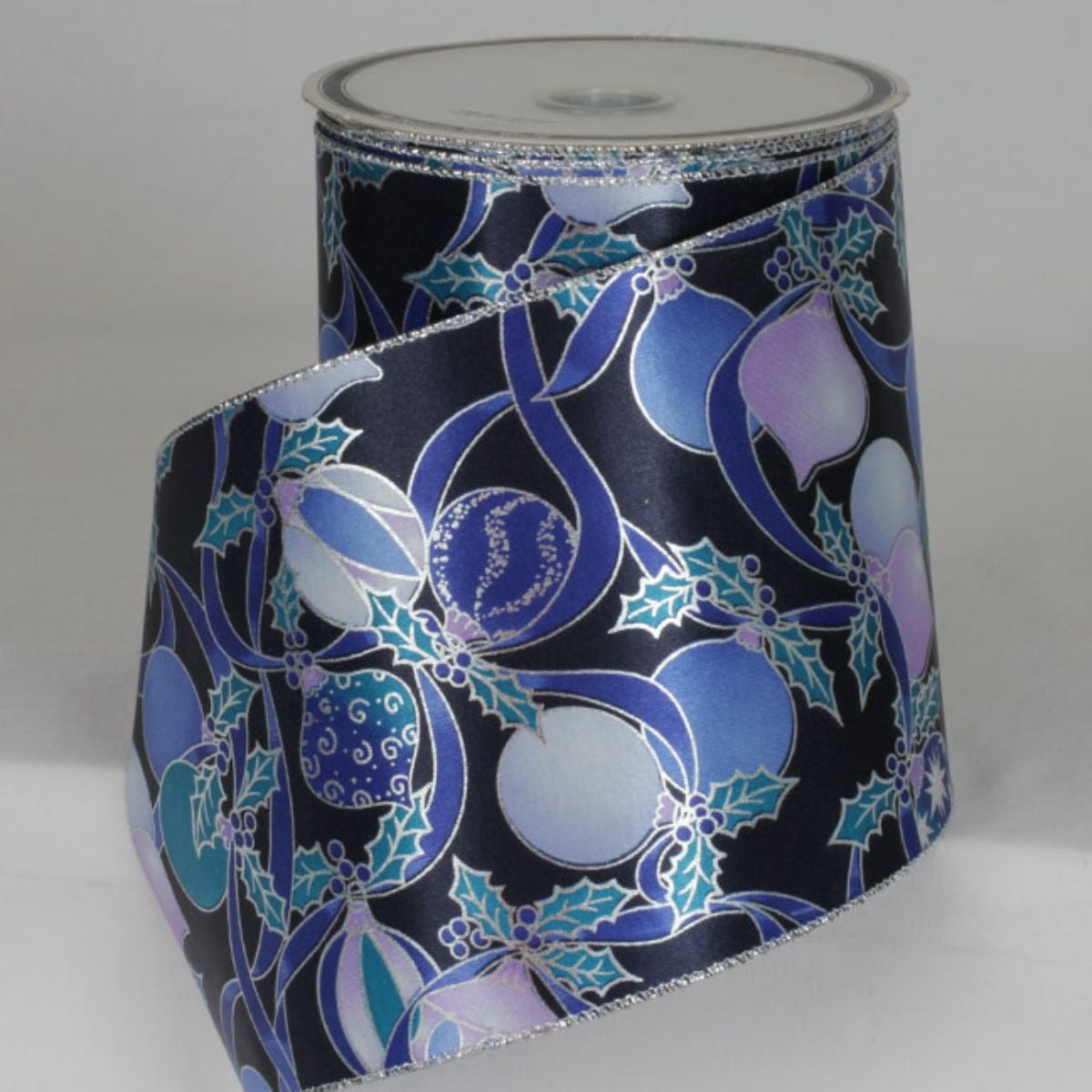 The Ribbon People Navy Blue and Silver Ornaments Christmas Wired Craft Ribbon 6" x 20 Yards