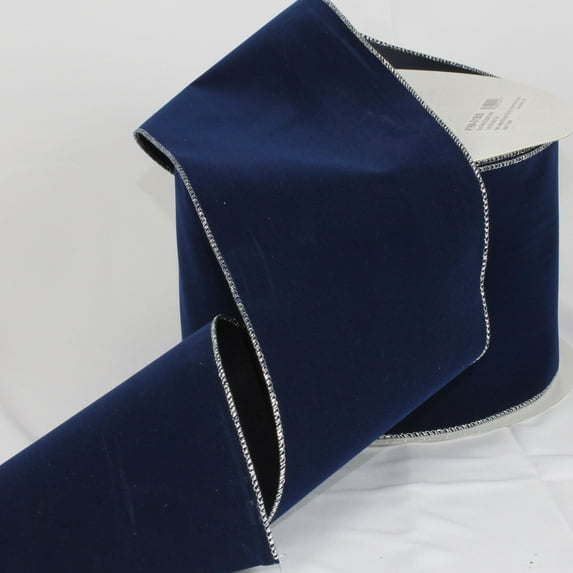 The Ribbon People Navy Blue and Silver Wired Craft Ribbon 5" x 50 yards