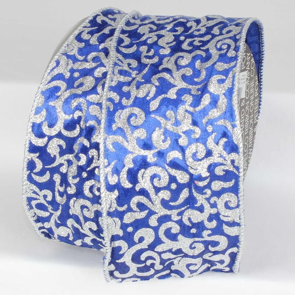 The Ribbon People Navy Velvet & Silver Glitter Wire Cord Edge Decorative Ribbon 5 inch by 20 yards