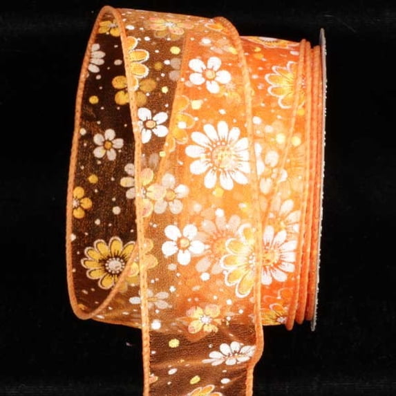 The Ribbon People Orange Gerbera Daisy Wired Craft Ribbon 1.5" x 40 Yards