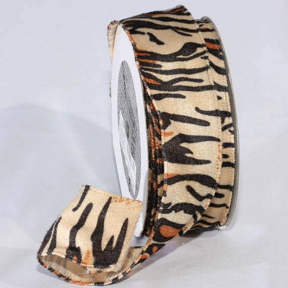 The Ribbon People Orange and Black Tiger Print Wired Craft Ribbon 2" x 22 Yards