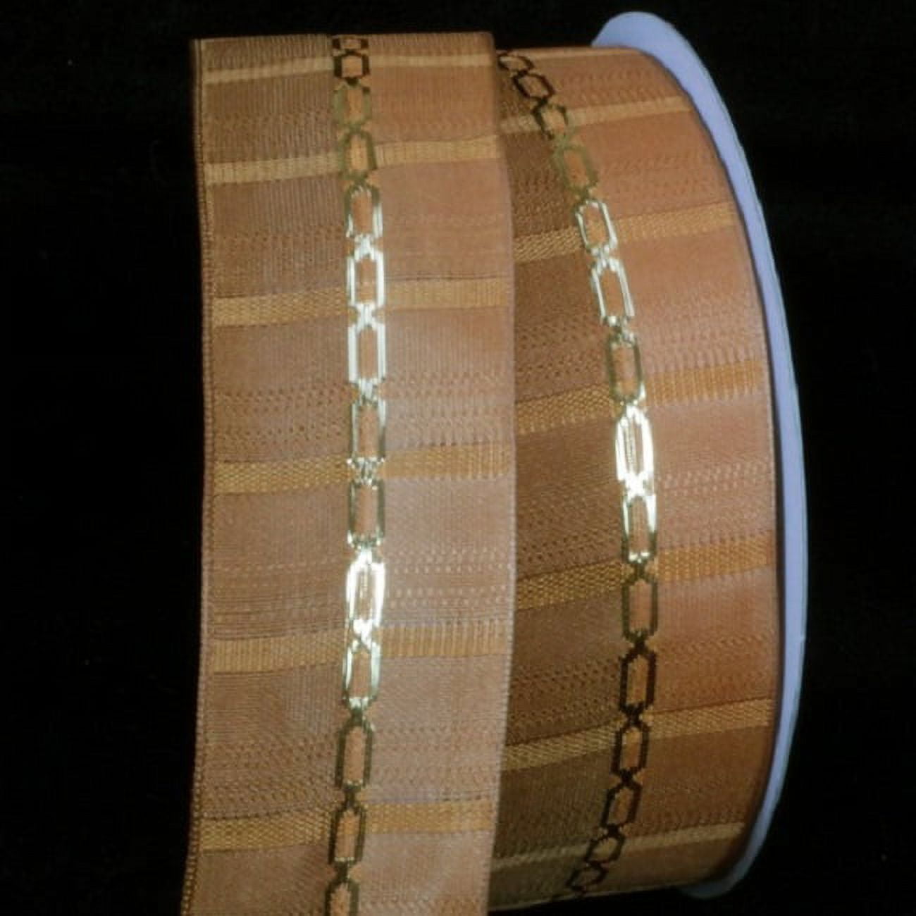 The Ribbon People Orange and Gold Link Printed Wired Craft Ribbon 1