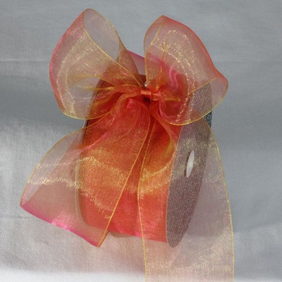 Orange and Gold colored Shimmering Crystal Organdy Ribbon 2" x 55 Yards