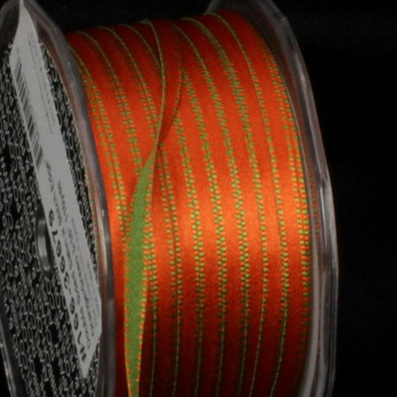 The Ribbon People Orange and Green Double Sided Satin with Stitched Edge Craft Ribbon 3/16" x 220