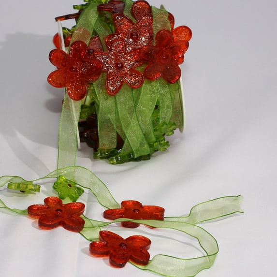The Ribbon People Orange and Red Happy 70's Organdy Craft Ribbon with Flowers 0.5" x 22 Yards