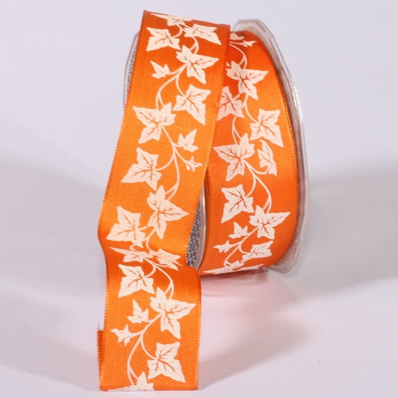 The Ribbon People Orange and Spring White Print Wired Craft Ribbon 1.5" x 27 Yards