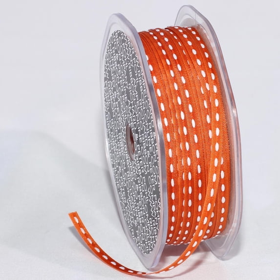 The Ribbon People Orange and White Grosgrain Stitch Craft Ribbon 0.1875" x 218 Yards