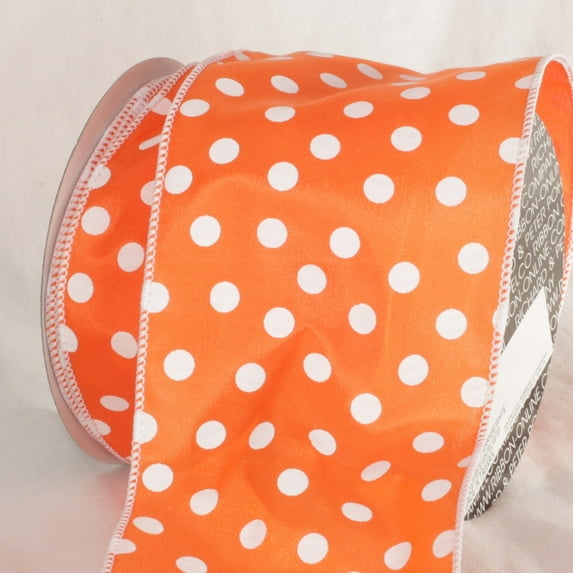 The Ribbon People Orange and White Polka Dots Printed Wired Craft Ribbon 4" x 20 Yards