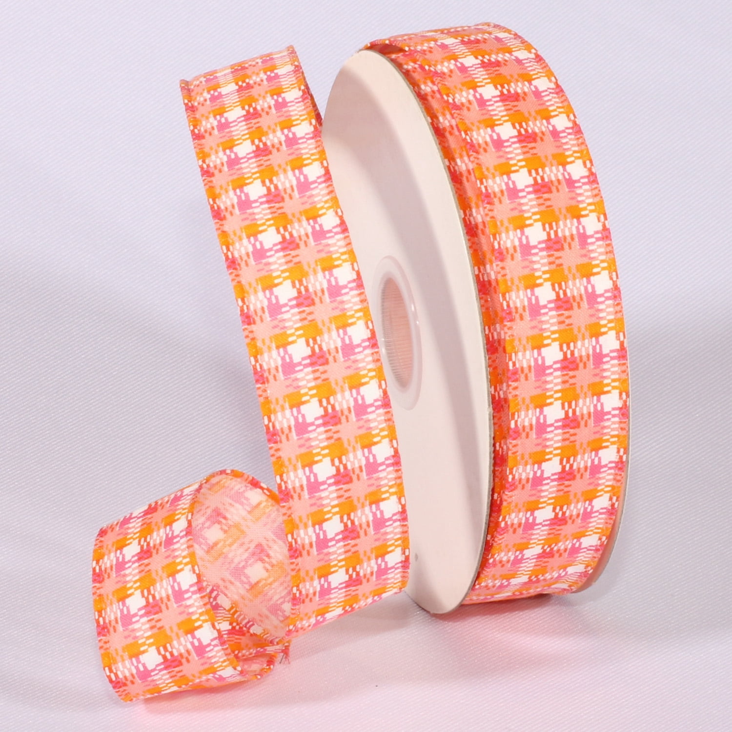 The Ribbon People Orange and Yellow Checkered Wired Craft Ribbon 1