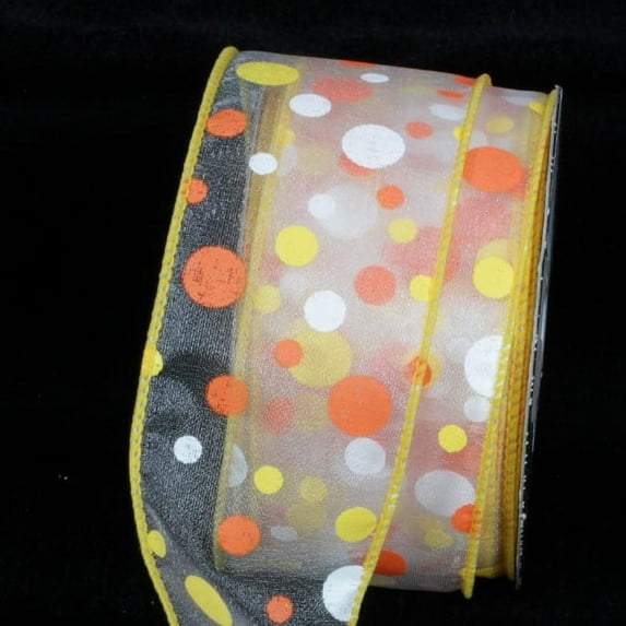 The Ribbon People Orange and Yellow Polka Dot Sheer Wired Craft Ribbon 2" x 40 yards