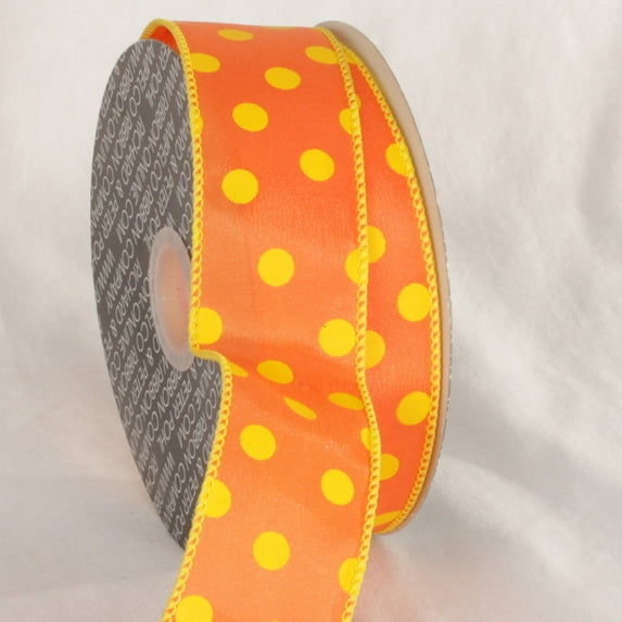 The Ribbon People Orange and Yellow Polka Dots Printed Wired Craft Ribbon 1.5" x 40 Yards