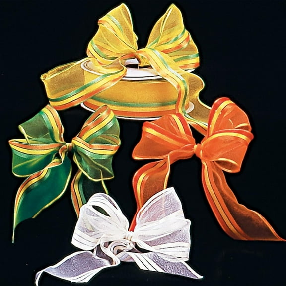 The Ribbon People Orange and Yellow Striped Edges Wire Craft Ribbon 1.5" x 54 Yards