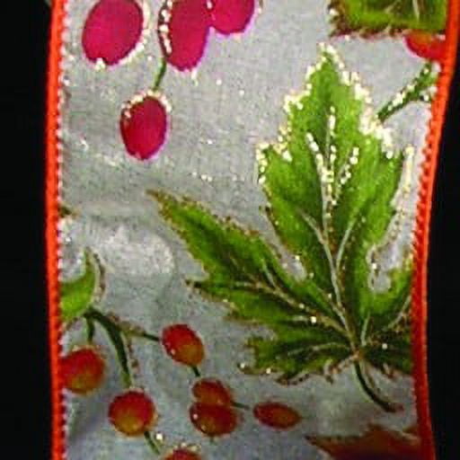 The Ribbon People Pack of 2 Metallic Green Holly and Berries Wired Craft Ribbons 2.5" x 20 Yards