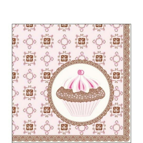 The Ribbon People Pack of 60 Brown and Pink Muffin 3-Ply Cocktail Napkins 5"