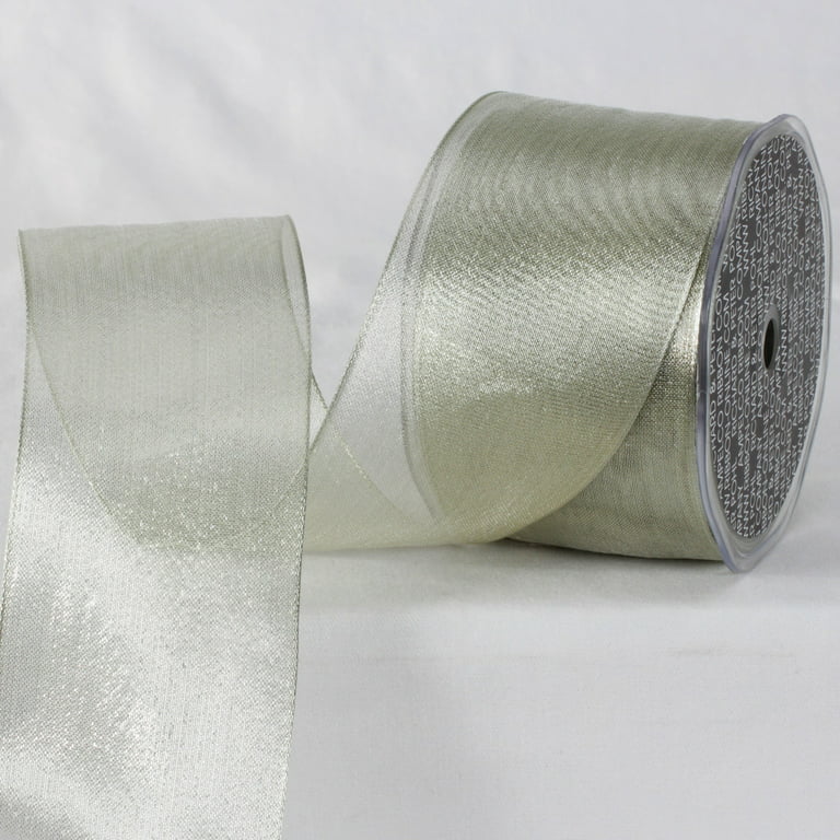 Pearl White Metallic Sheer Wired Craft Organza Ribbon 2.5 x 25 Yards