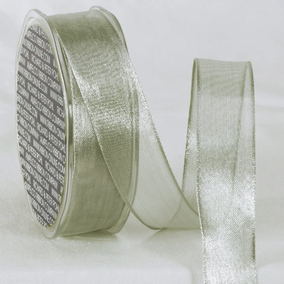 Pearl White Metallic Sheer Wired Craft Ribbon 1" x 25 Yards