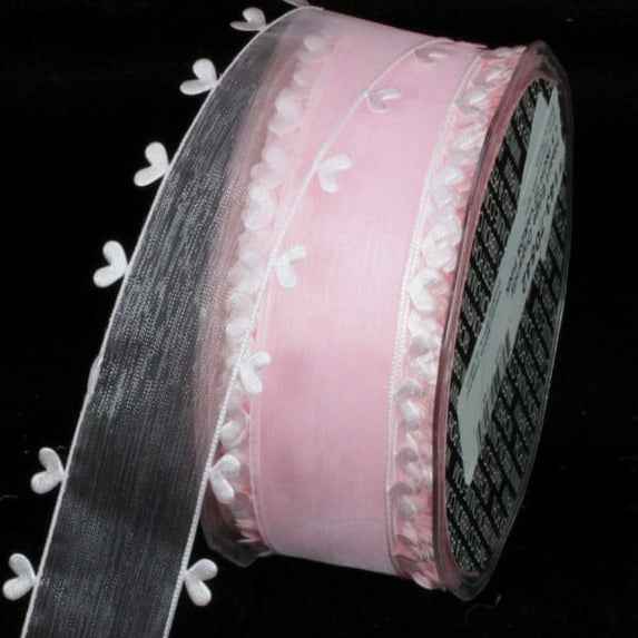 The Ribbon People Pink Heart Edged Organdy Craft Ribbon 1.5" x 44 Yards
