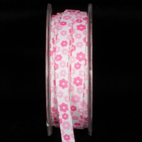 The Ribbon People Pink Inga's Flower Print Grosgrain Craft Ribbon 0.25" x 108 Yards