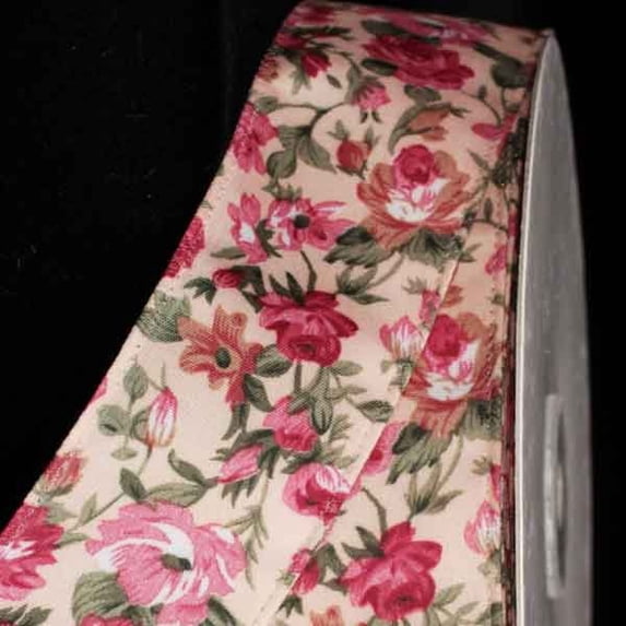 The Ribbon People Pink and Green American Mauve Rose Wired Craft Ribbon 1.5" x 54 Yards