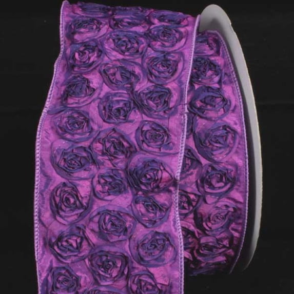 The Ribbon People Purple Contemporary Roses Wired Craft Ribbon 4" x 10 Yards