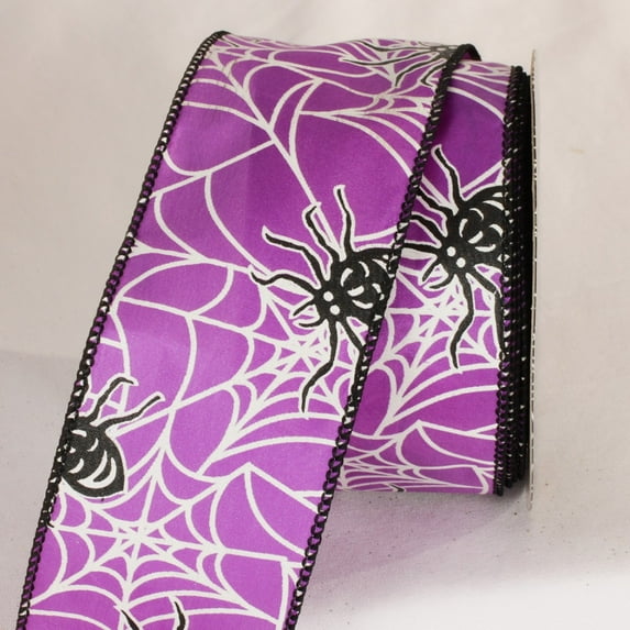 The Ribbon People Purple and Black Spider Print Wired Craft Ribbon 2.5" x 20 Yards