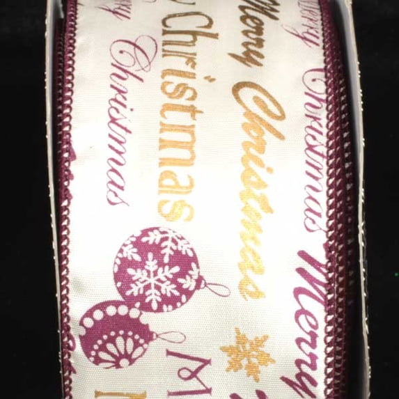 The Ribbon People Purple and White Merry Christmas Wired Craft Ribbon 2.5" x 40 Yards