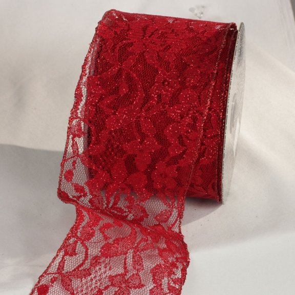 Red Contemporary Floral Print Lace Craft Ribbon 4" x 20 Yards