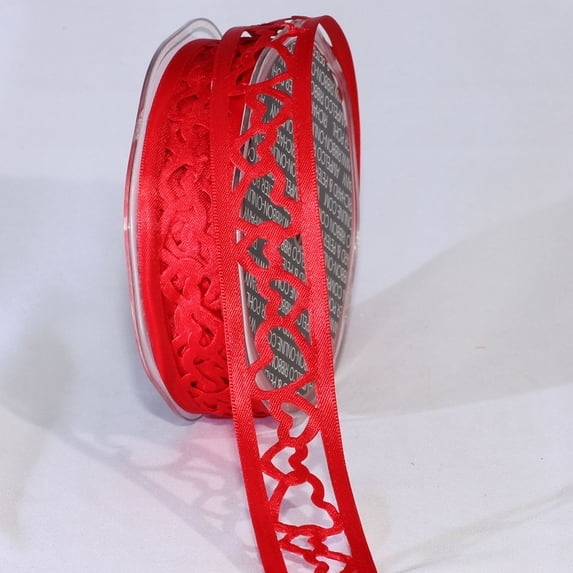 The Ribbon People Red Cut Out Hearts Woven Edge Craft Ribbon 1" x 80 Yards