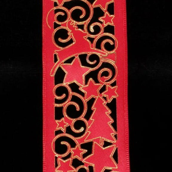 The Ribbon People Red Deer, Stars, and Trees Cut Out Wired Craft Ribbon 1.5" x 27 Yards