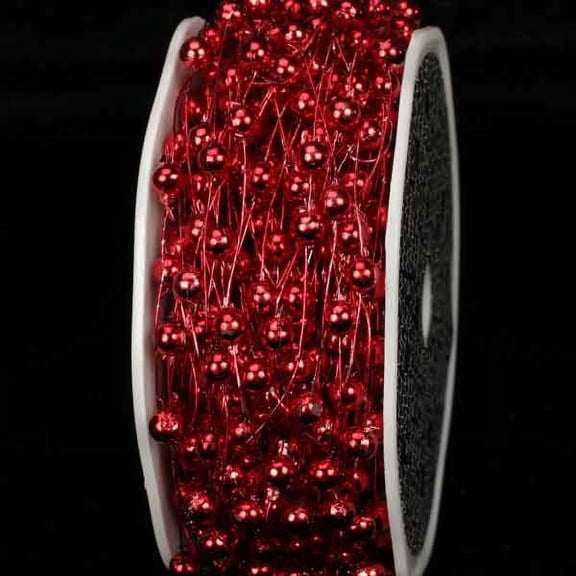 Red Pearls Wired Craft Ribbon Garland 0.25" x 54 Yards