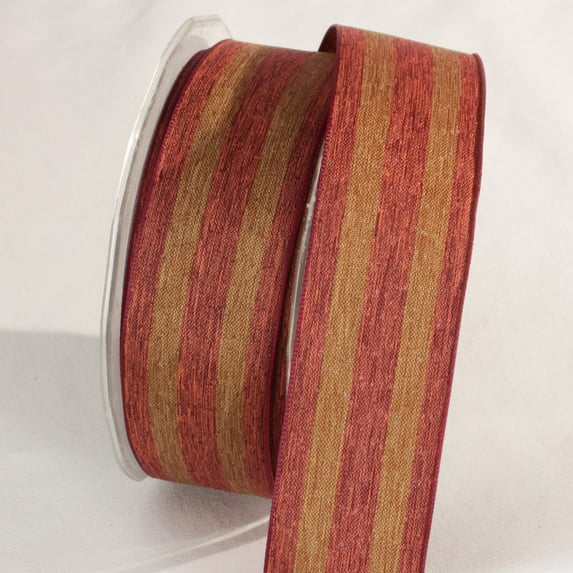 The Ribbon People Red Rust and Brown Rough Striped Wired Craft Ribbon 1.5" x 27 Yards