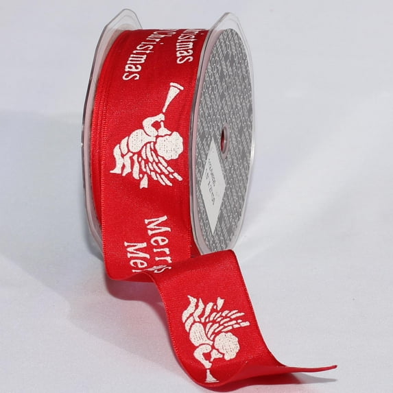 The Ribbon People Red Taffeta with Merry Christmas Print Wired Craft Ribbon 1.5" x 27 Yards