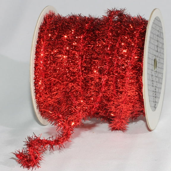 The Ribbon People Red Thick and Fuzzy Glitter-cord Wired Craft Ribbon 0.374" x 55 Yards