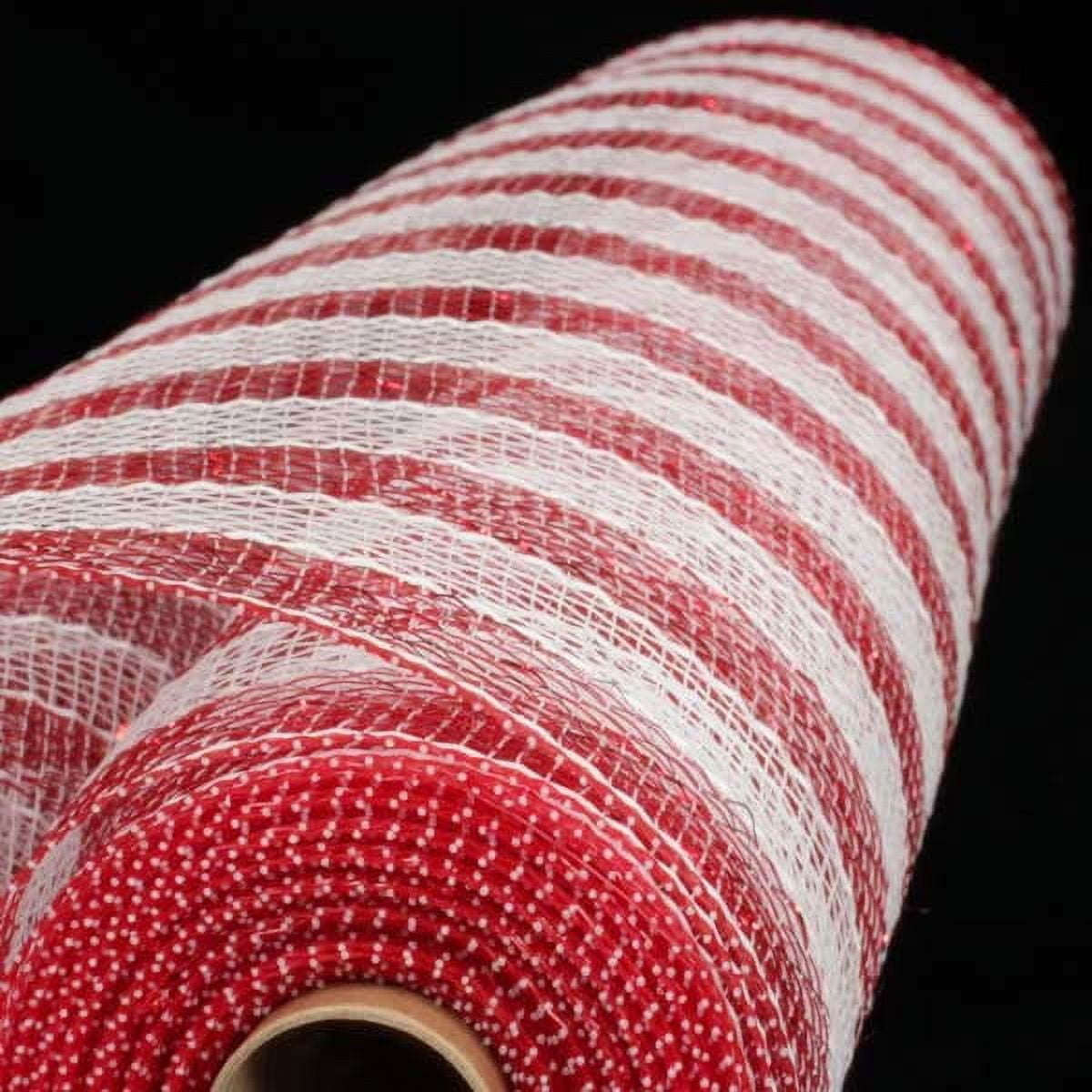 The Ribbon People Red, White and Silver Striped Deco Mesh Craft Ribbon 21" x 20 Yards