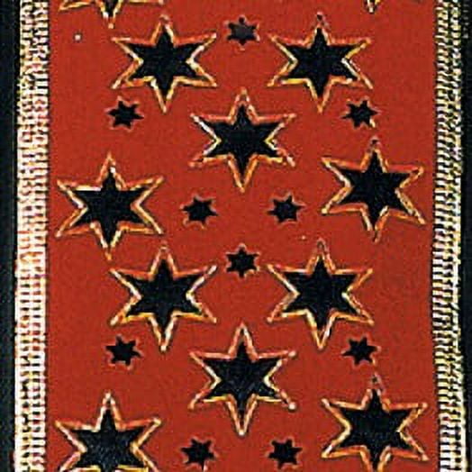 Red and Black Embossed Star Wired Trimmed Craft Ribbon 2.5" x 20 Yards