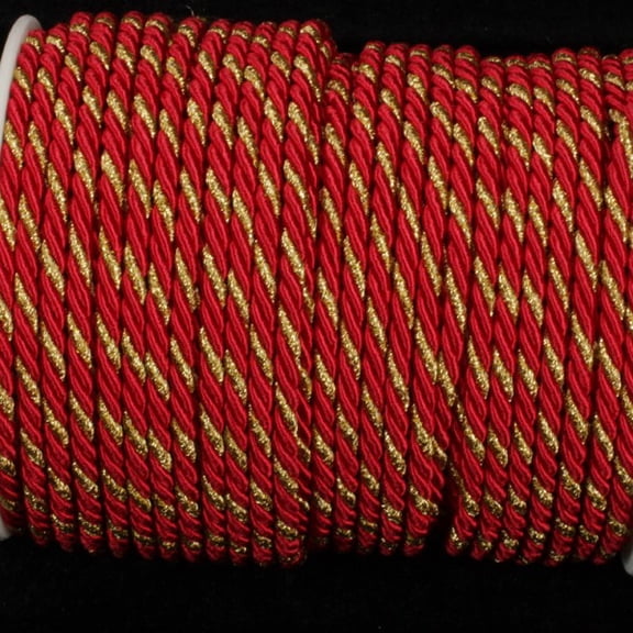 The Ribbon People Red and Gold Braided Cording Wired Craft Ribbon 0.25" x 55 Yards