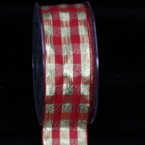 The Ribbon People Red and Gold Checkered Taffeta Edge Wired Craft Ribbon 1.5" x 22 Yards