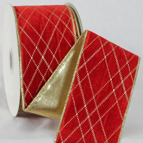 The Ribbon People Red and Gold Colored Diamond Patterned Craft Ribbon 3" x 20 Yards