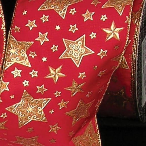 Red and Gold Star Print Wired Craft Ribbon 5" x 20 Yards