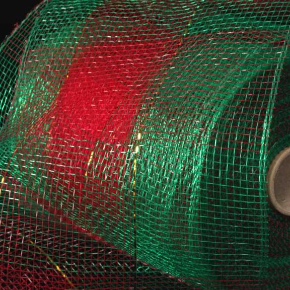 Red and Green Checkered Pattern Decorating Mesh Craft Ribbon 6.5" x 80 Yards
