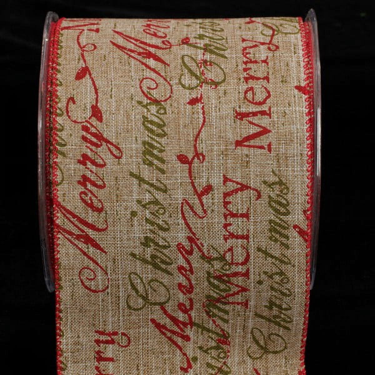 Red and Green Holiday Script Wired Christmas Craft Ribbon 4" x 20 Yards