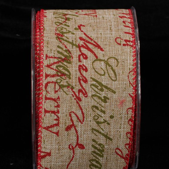 Red and Green Holiday Script Wired Craft Ribbon 2.5" x 40 Yards