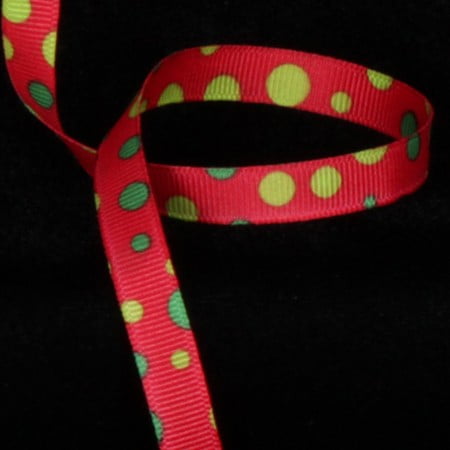 The Ribbon People Red and Green Polka Dots Double Sided Grosgrain Craft Ribbon 0.75" x 55 Yards