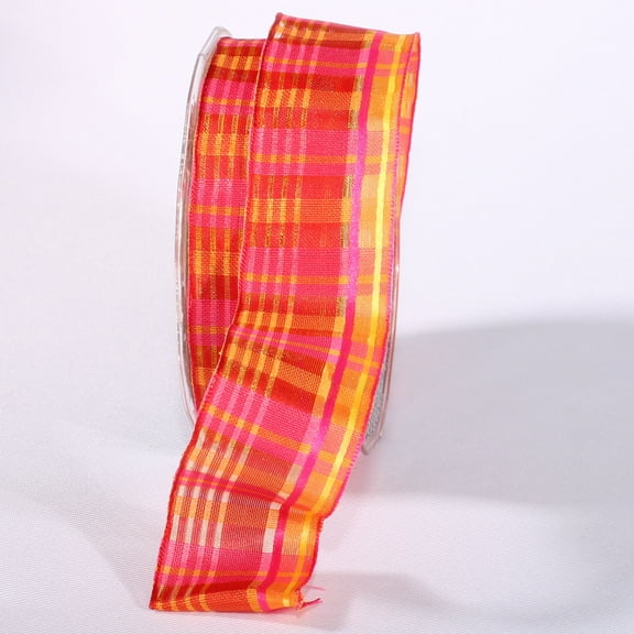 The Ribbon People Red and Pink Plaid Pattern Wired Craft Ribbon 1.5" x 54 Yards