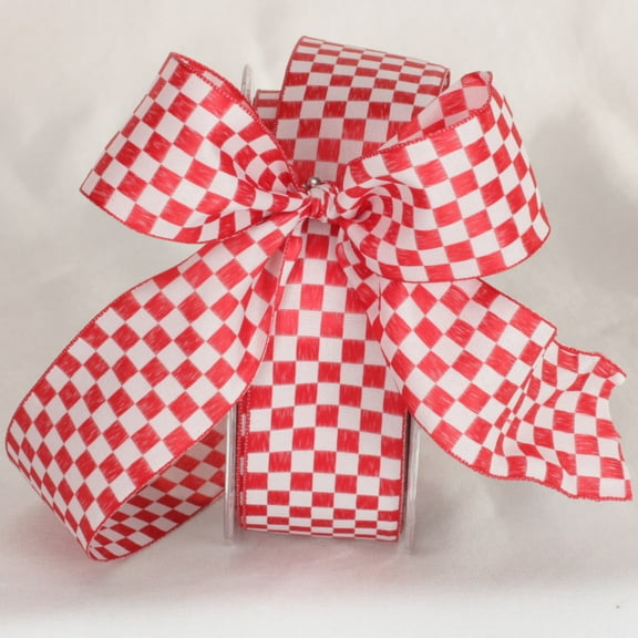 The Ribbon People Red and White Checkered Wired Craft Ribbon 1.5" x 54 Yards